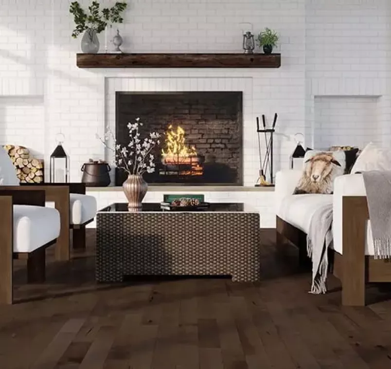 stylish living room with stunning wooden flooring