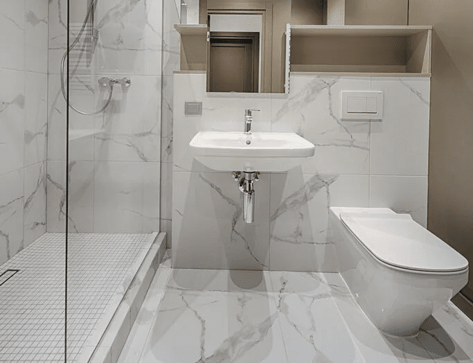 premium bathroom with white marble tiles