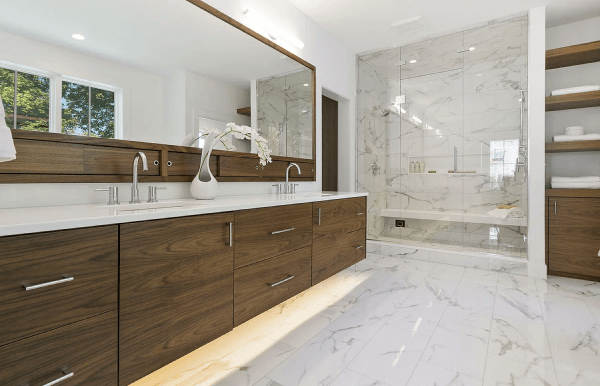 top-notch bathroom with beautiful wooden cabinets