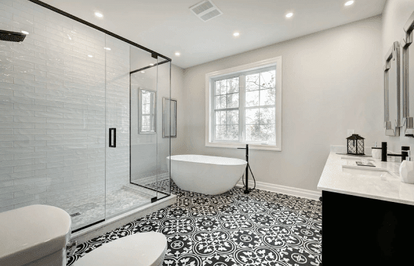white and black thyme luxurious bathroom remodeling