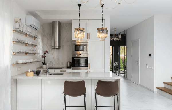 high - class open up kitchen with white look